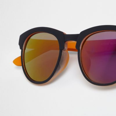 Boys black and orange matte retro sunglasses